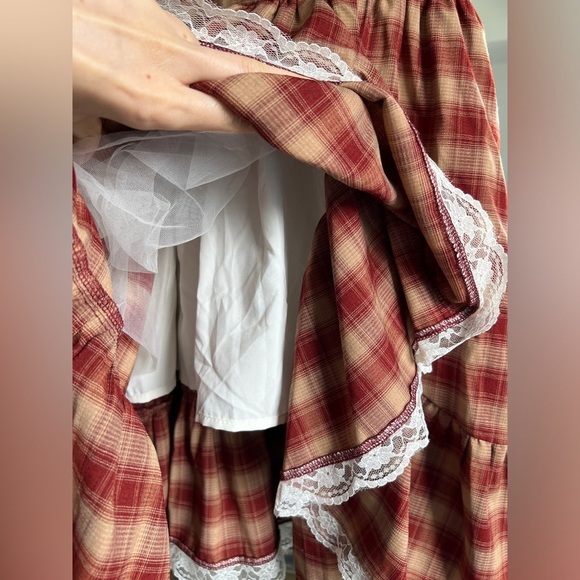 Palglg Sweetheart Tutu Red Plaid Babydoll Coquette Grunge Whimsy Twee Dress - Picture 7 of 13